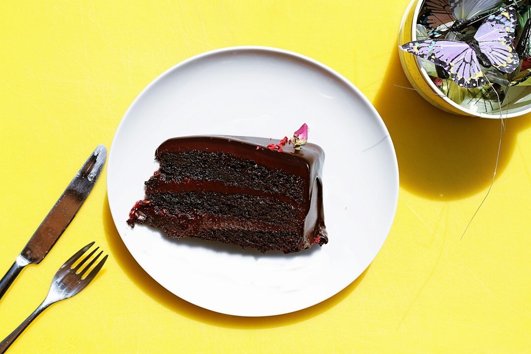 chocolate cake slice on plate